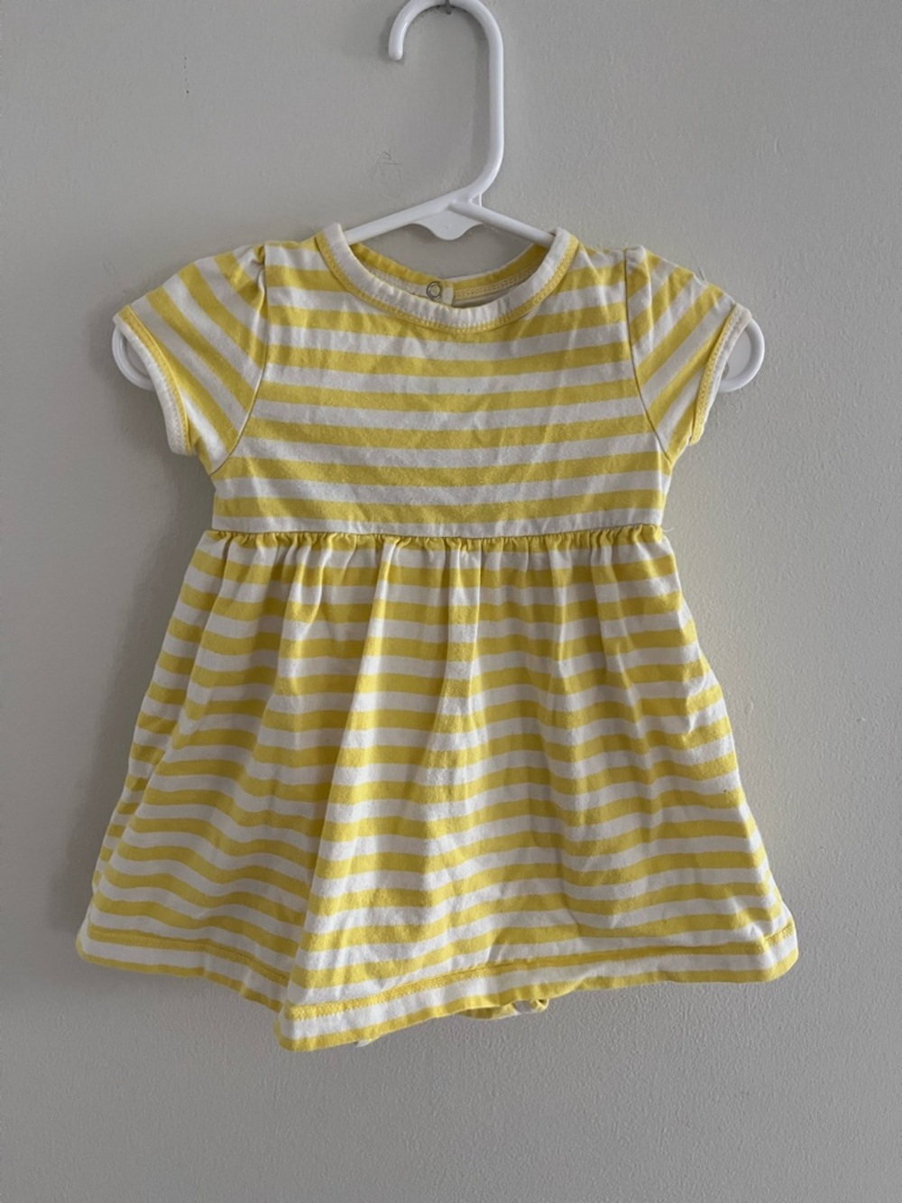 Primary Yellow and White Cotton Striped Baby Bodysuit Dress Size 6-12 Months